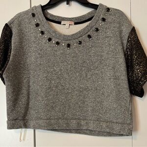 Gianni Bini Gray Top with Black Embellishments